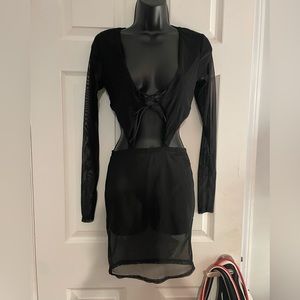 Black see through cut out mini dress